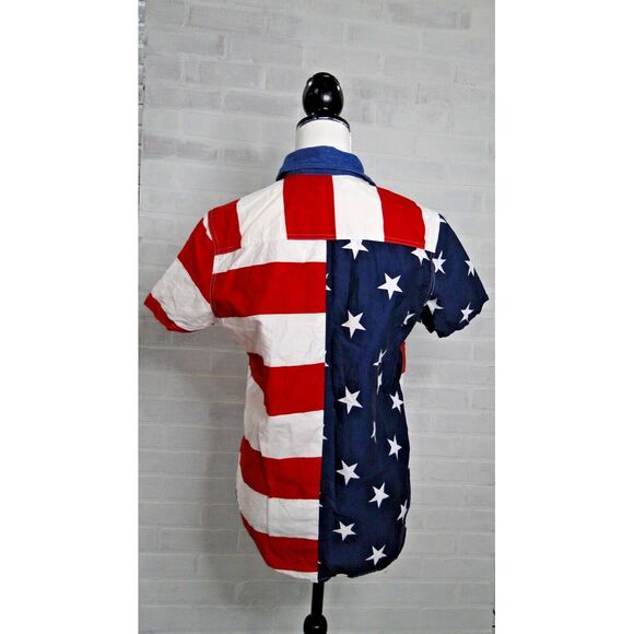 Roper Shirt Men's M Star Stripes Short‎ Sleeve Button Up American Flag - Picture 3 of 5